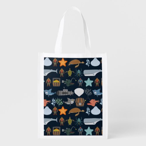 Ocean Inhabitants Pattern 1 Reusable Grocery Bag