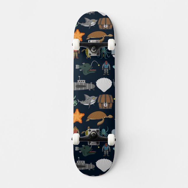 Ocean Inhabitants Pattern 1 Skateboard Deck (Front)