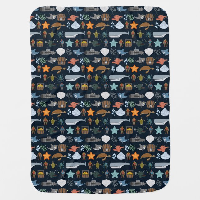 Ocean Inhabitants Pattern 1 Swaddle Blanket (Front)