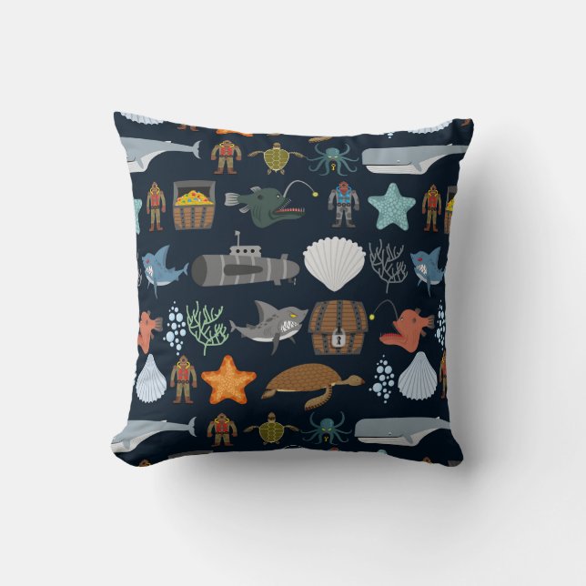 Ocean Inhabitants Pattern 1 Throw Pillow (Front)