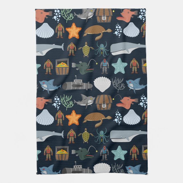 Ocean Inhabitants Pattern 1 Towel (Vertical)