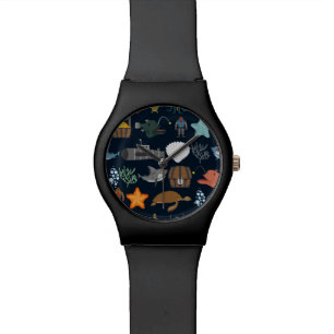 Ocean Inhabitants Pattern 1 Wristwatch