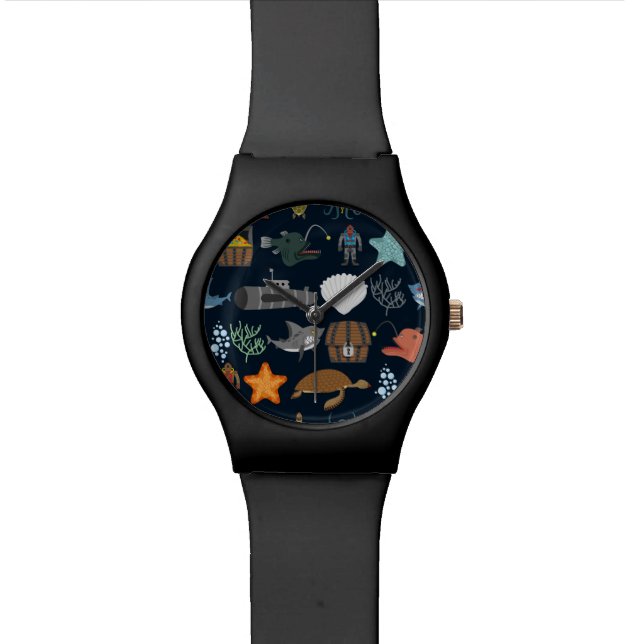 Ocean Inhabitants Pattern 1 Wristwatch (Close Up)