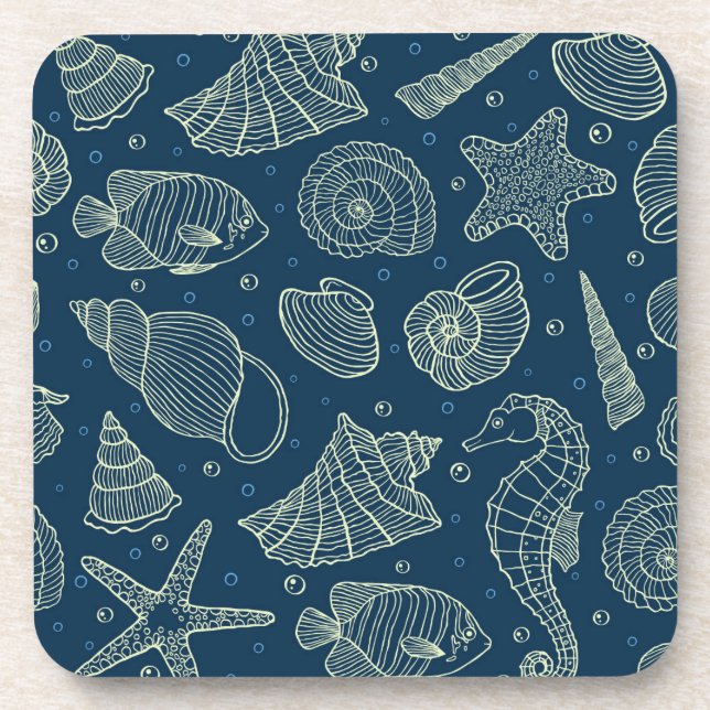 Ocean Inhabitants Pattern 2 Drink Coaster (Front)