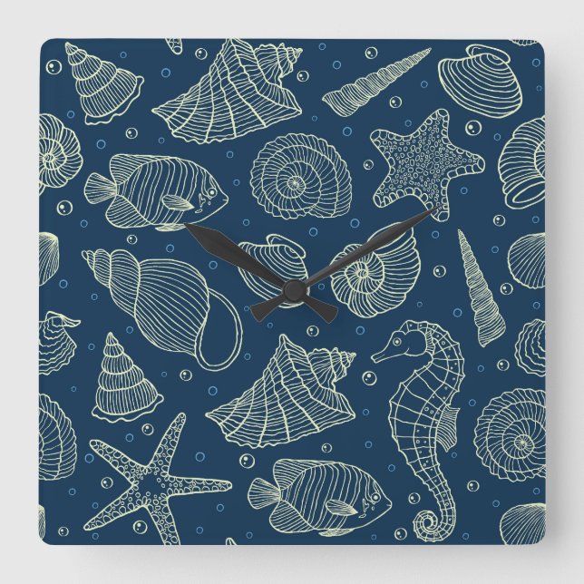 Ocean Inhabitants Pattern 2 Square Wall Clock (Front)
