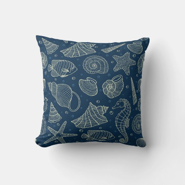 Ocean Inhabitants Pattern 2 Throw Pillow (Front)