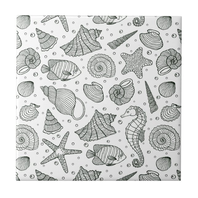Ocean Inhabitants Pattern 3 Ceramic Tile (Front)