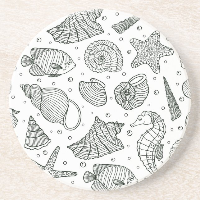 Ocean Inhabitants Pattern 3 Sandstone Coaster (Front)