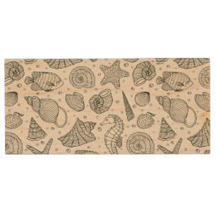 Ocean Inhabitants Pattern 3 Wood USB Flash Drive