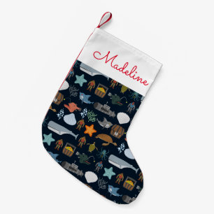 Ocean Inhabitants Pattern Add Your Name Small Christmas Stocking
