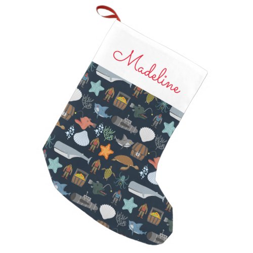 Ocean Inhabitants Pattern  Add Your Name Small Christmas Stocking
