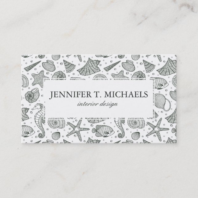 Ocean Inhabitants Pattern Business Card (Front)