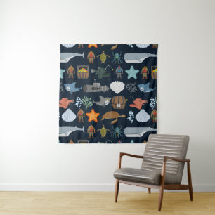 Ocean Inhabitants Pattern Tapestry