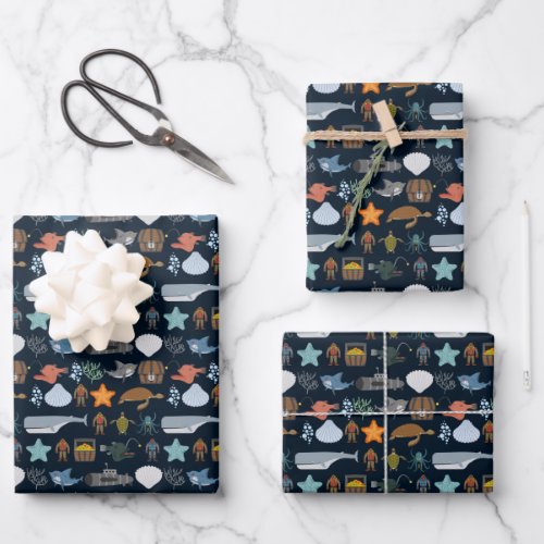 Ocean Inhabitants Pattern Wrapping Paper Sheets
