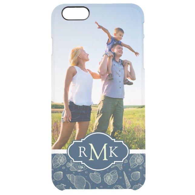 Ocean Inhabitants Pattern| Your Photo & Monogram Uncommon iPhone Case (Back)