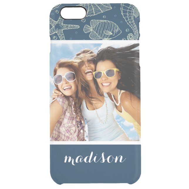 Ocean Inhabitants Pattern | Your Photo & Name Uncommon iPhone Case (Back)