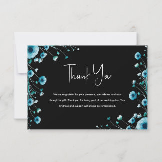 Ocean-Inspired Black and Blue Floral Wedding  Thank You Card