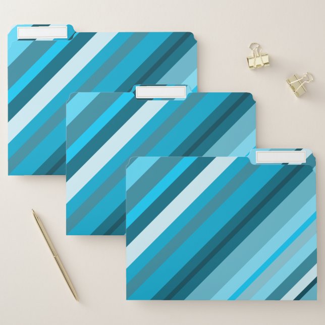 Ocean-Inspired Blue/Teal/Aqua Stripes File Folders (Set)