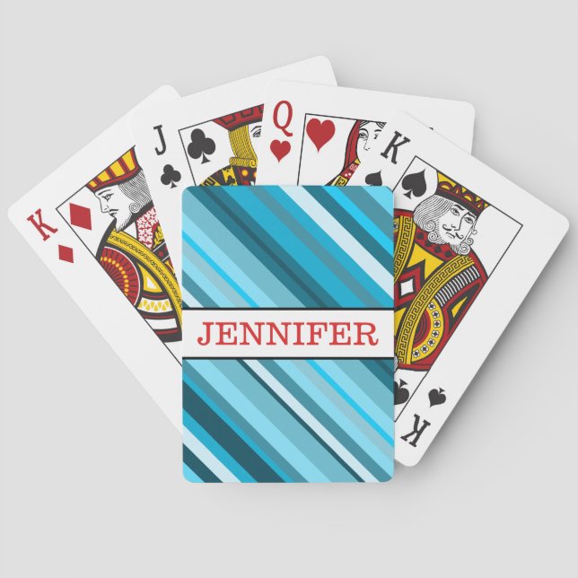 Ocean-Inspired Blue/Teal/Aqua Stripes + Name Poker Cards (Back)