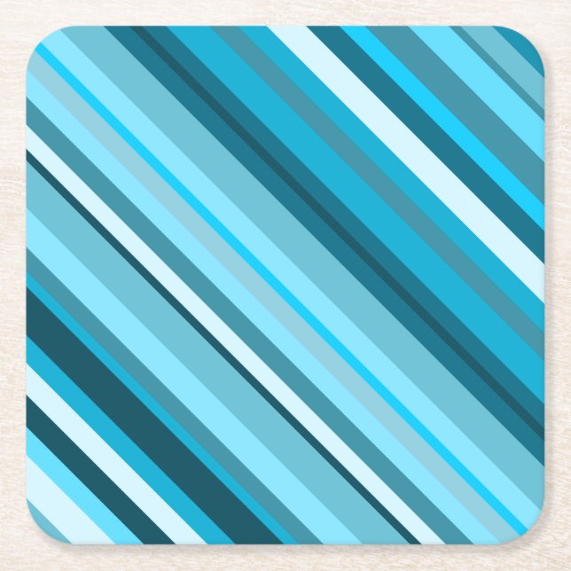 Ocean-Inspired Blue/Teal/Aqua Stripes Square Paper Coaster (Front)