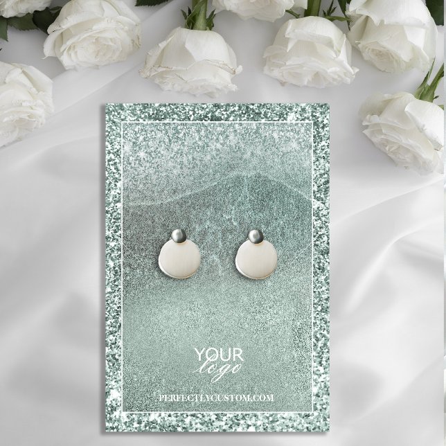 Ocean-Inspired Glitter Earring Display Card (Ocean-Inspired Glitter Earring Display Card #sagegreen #greeneryglitter #chick;earringdisplaycard)