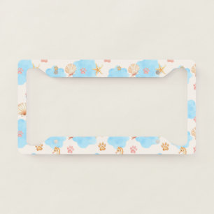 Ocean-Inspired Paw Print Pattern with Seahorses 2 License Plate Frame
