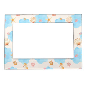 Ocean-Inspired Paw Print Pattern with Seahorses 2 Magnetic Frame