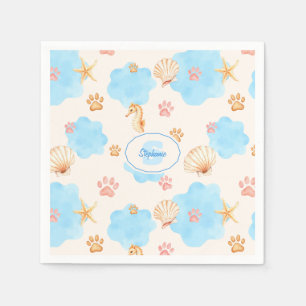 Ocean-Inspired Paw Print Pattern with Seahorses 2 Napkins