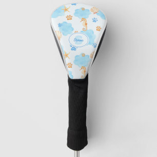 Ocean-Inspired Paw Print Pattern with Seahorses Golf Head Cover
