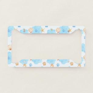 Ocean-Inspired Paw Print Pattern with Seahorses License Plate Frame