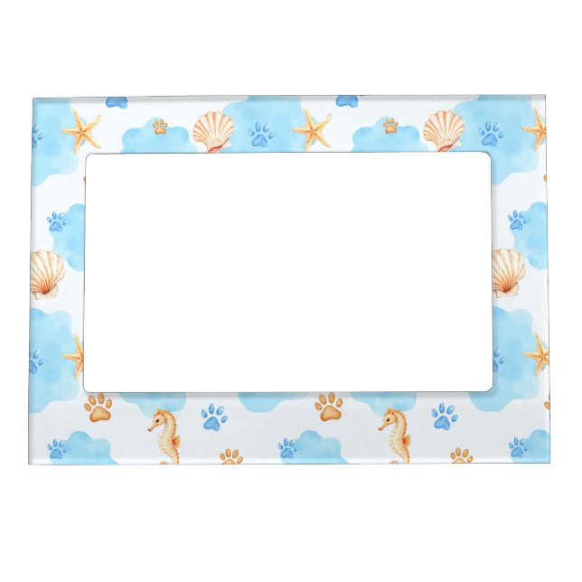 Ocean-Inspired Paw Print Pattern with Seahorses Magnetic Frame (Front)