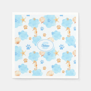Ocean-Inspired Paw Print Pattern with Seahorses Napkins