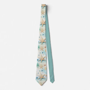 Ocean-Inspired Starfish & Seashells Beach Theme Neck Tie