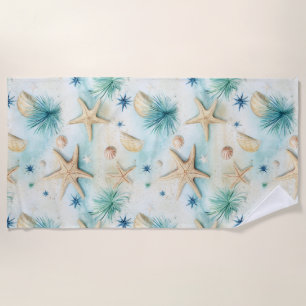 Ocean-Inspired Starfish & Seashells Coastal Decor Beach Towel
