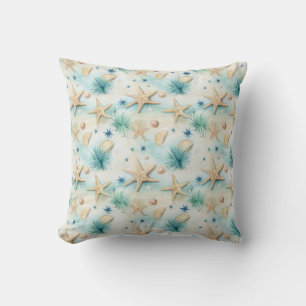 Ocean-Inspired Starfish & Seashells Coastal Decor Throw Pillow