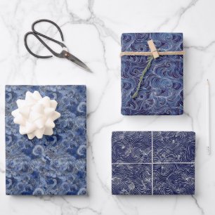 Ocean-Inspired Swirling Wave Pattern Wrapping Paper Sheets