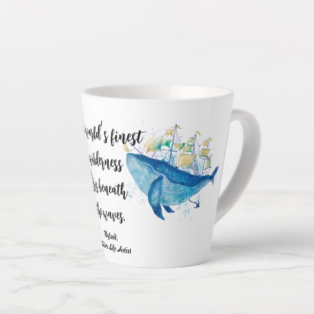 Ocean-Inspired Watercolor Latte Mug (Right Angle)