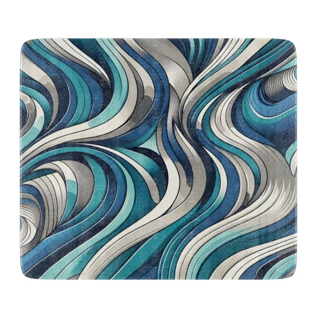 Ocean-Inspired Wave Pattern Cutting Board (Front)