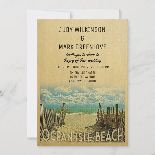 Ocean Isle Beach Vintage Wedding Invitation (Front)
