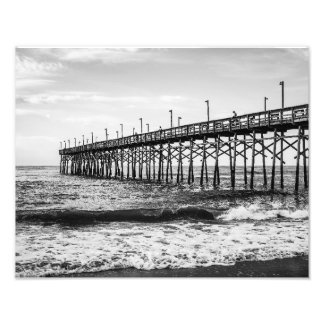 Ocean Isle Fishing Pier Black and White Photo Print