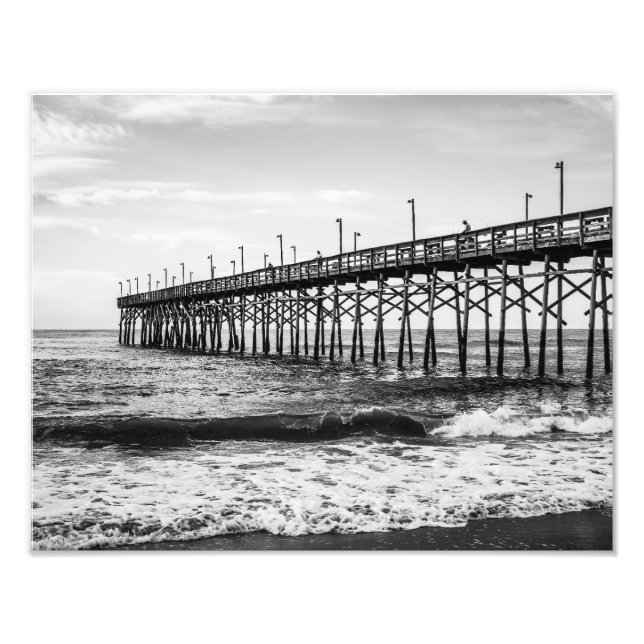 Ocean Isle Fishing Pier Black and White Photo Print (Front)