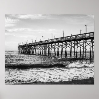 Ocean Isle Fishing Pier Black and White Poster