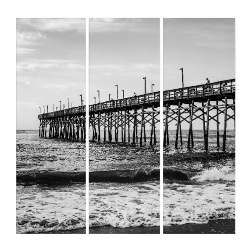 Ocean Isle Fishing Pier Black and White Triptych