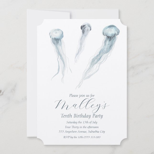 Ocean Jellyfish Age Number Birthday Invite (Front)