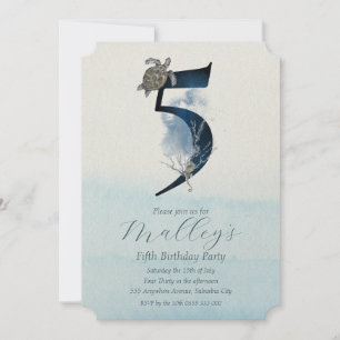 Ocean Jellyfish Age Number Fifth 5th Birthday Invitation