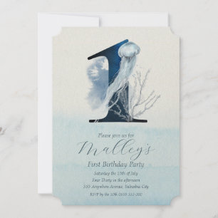 Ocean Jellyfish Age Number One 1 Birthday Invite