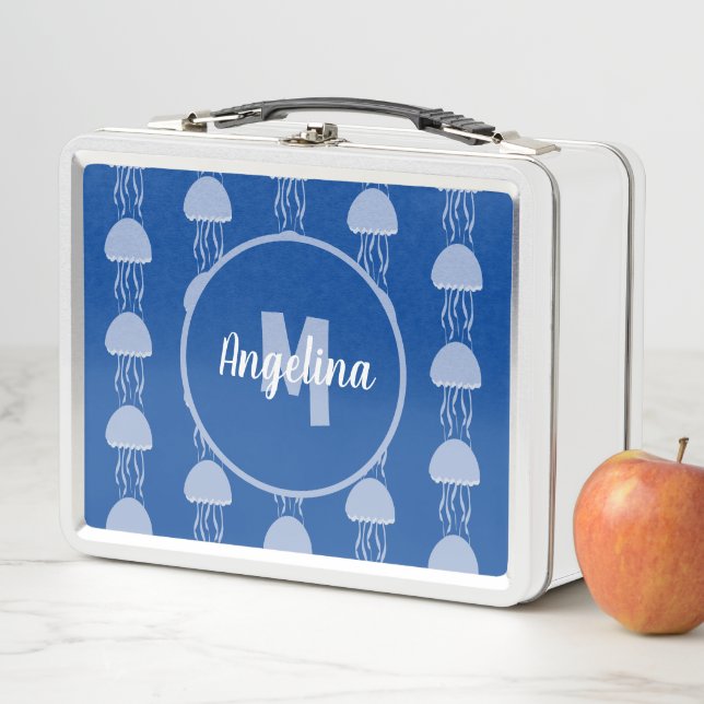 Ocean Jellyfish Blue Metal Lunch Box (In Situ)