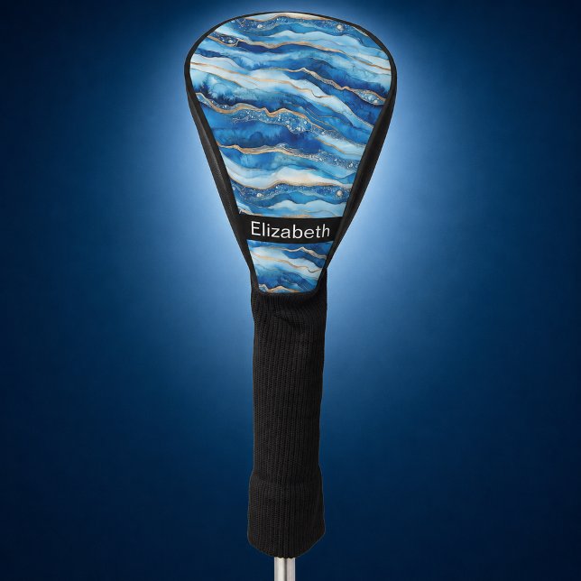 Ocean Jeweled Agate Personalized Golf Head Cover (ocean agate patterned personalized golf club cover for women)