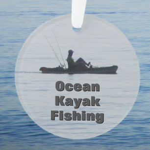 Ocean Kayak Fishing Black Silhouette Kayaking Blue Ornament