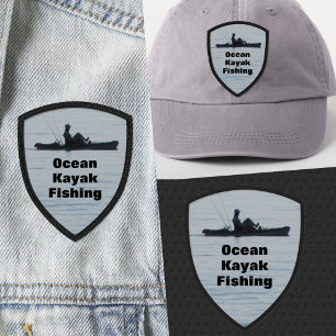 Ocean Kayaking Fishing Black Kayak Silhouette Blue Patch